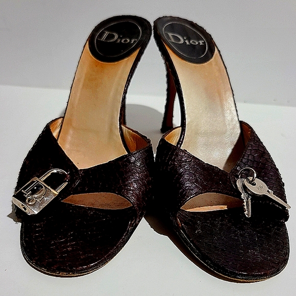 Dior Women's Deep Brown Textured Heels with Lock and Key - Picture 1 of 8